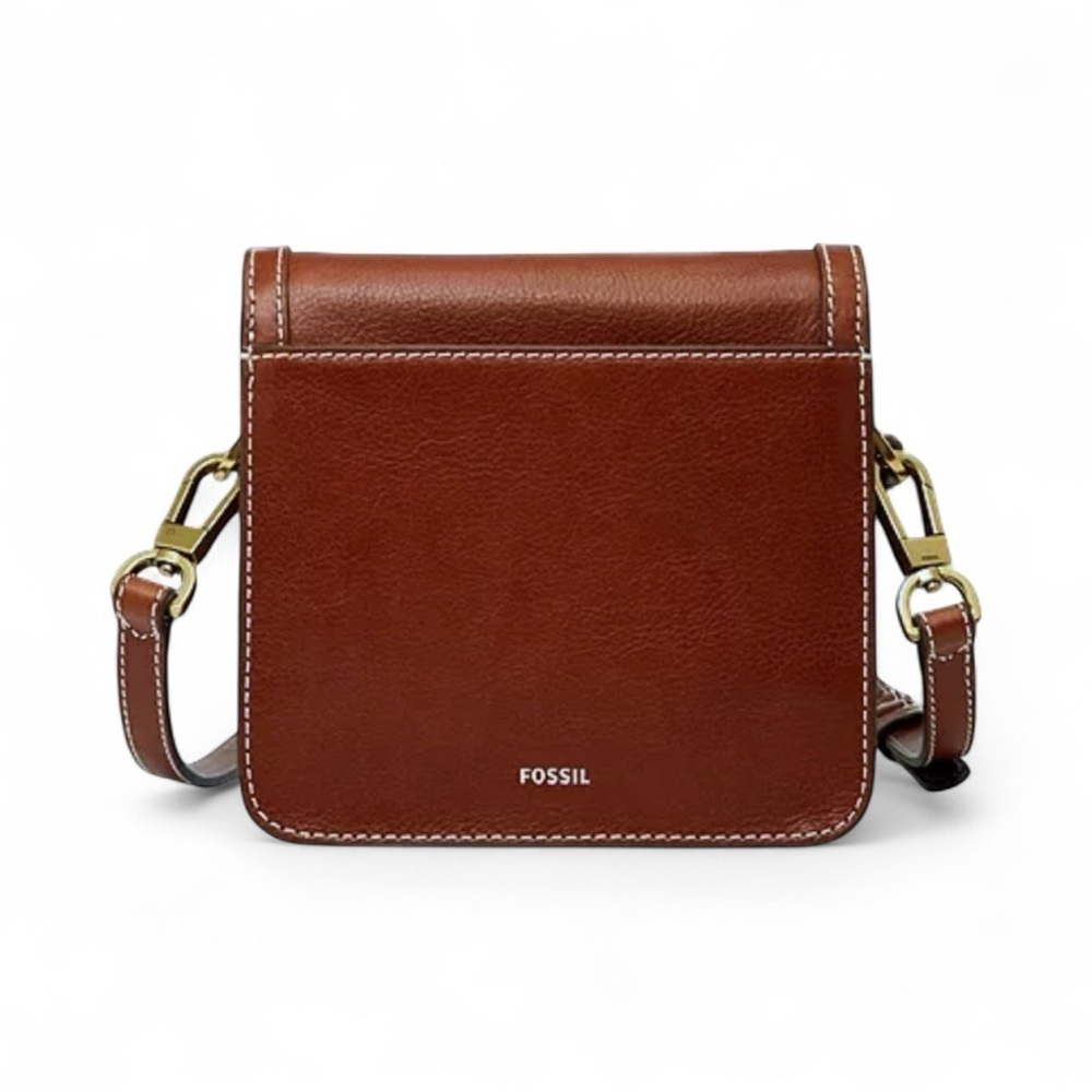 Fossil Ainsley Small Flap Crossbody handbag Medium Brown Leather NWT $195 - Picture 2 of 7